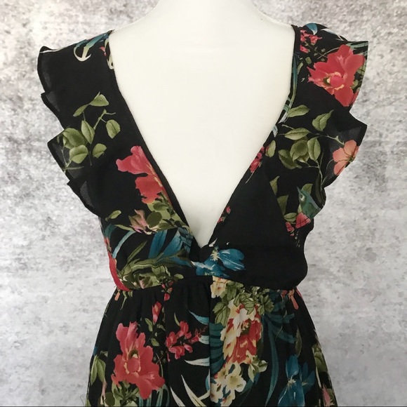 Floral Plunging Ruffle V-Neck Maxi Dress - Picture 3 of 7